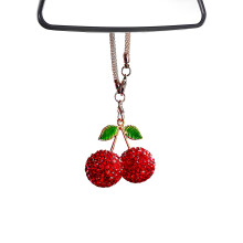 CharmVolax Cute Red Cherry Car Hanging Ornament, Bling Crystal Car Rearview Mirror Pendant, Sparkly Diamond Rhinestone hanging Charm, Auto Interior A