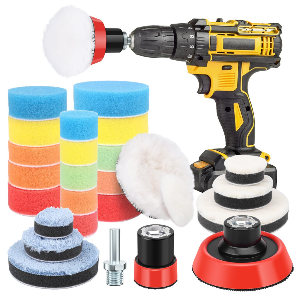 29Pcs Car Polishing Pads For Drill, Ordriv Polishing Pads Car Polishers And Buffers Sponges Wool Buffing Pads, With 2X M14 Drill Adapters, For Cordle 37117160