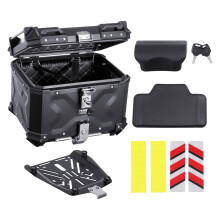 VEVOR Top Case for 55L Universal Aluminium Alloy Luggage Rack with Leather Lining, Removable Waterproof Rear Trunk, Lock, and Backrest Cushion for Sc