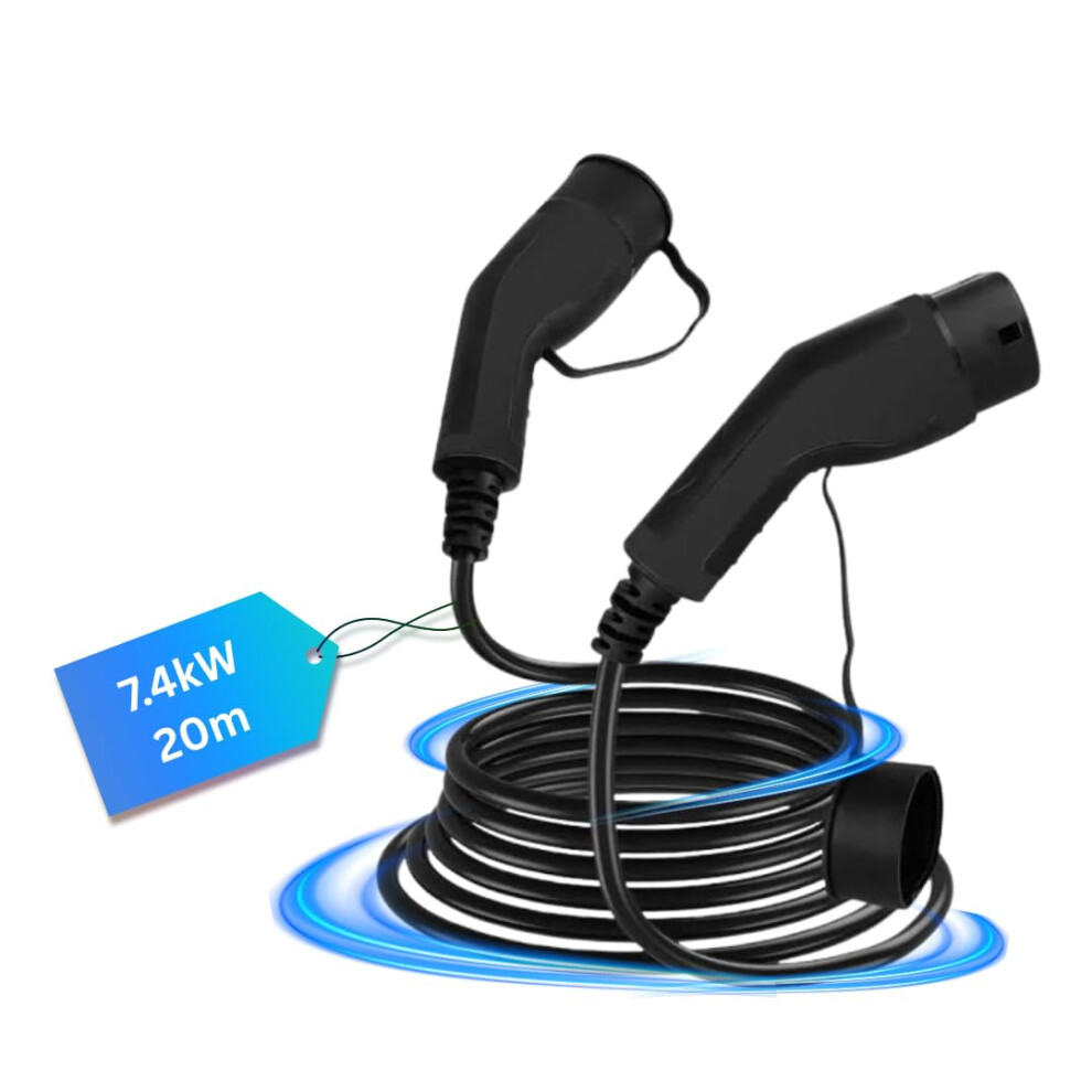 Type 2 To Type 2 Ev Charging Cable, 32Amp, 7.4Kw, Single Phase, (20M) Black 36853120