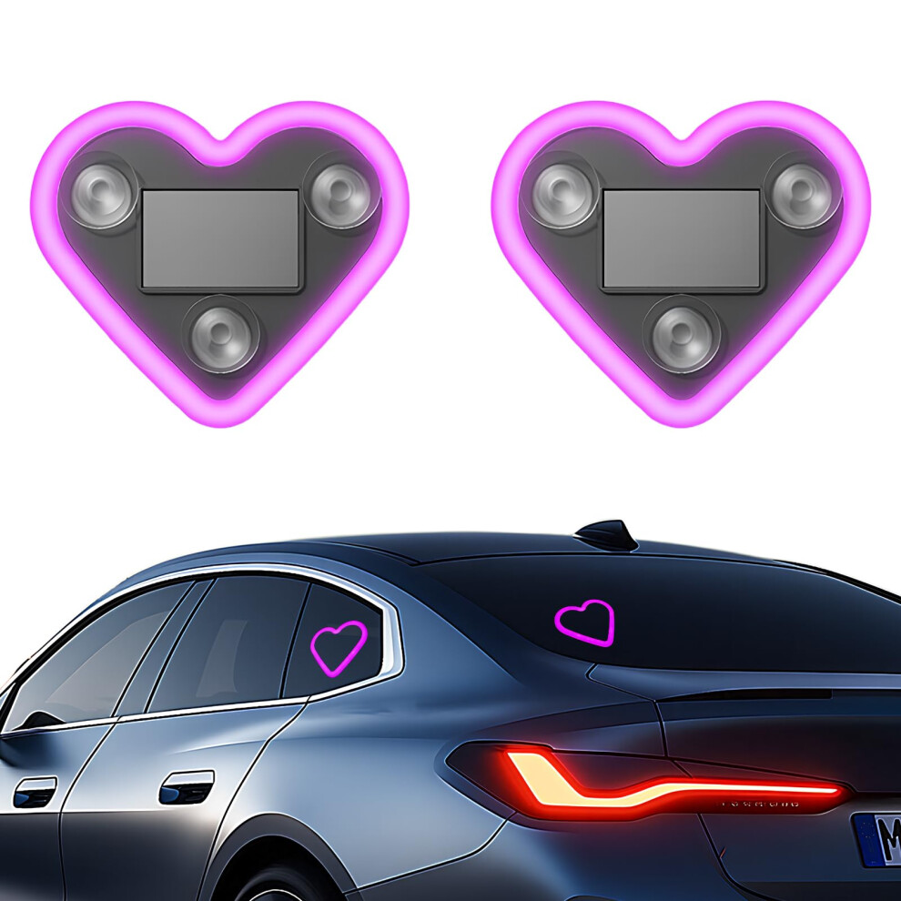 2 Pcs Car Led Ambient Lights, Usb And Solar Charging Heart Shaped Led Neon With Switchable 5 Modes, Ip65 Waterproof Funny Car Accessories Pink/Light 34059784