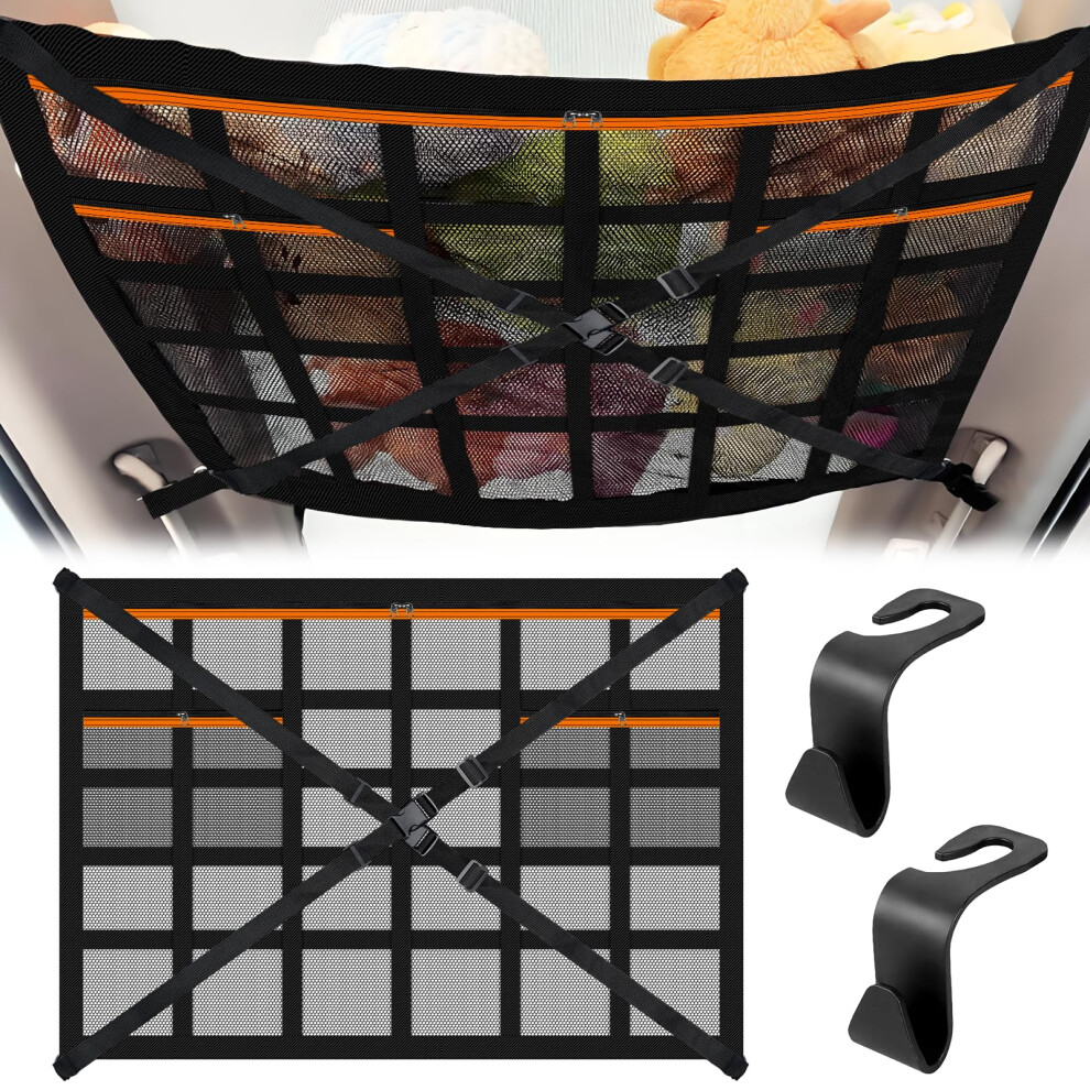 Ezvezs Cargo Net For Van Campervan Suv, Large Capacity Car Ceiling Storage Net With Zipper, Adjustable Roof Cargo Pocket Organizer For Camping, Jeep 11441373