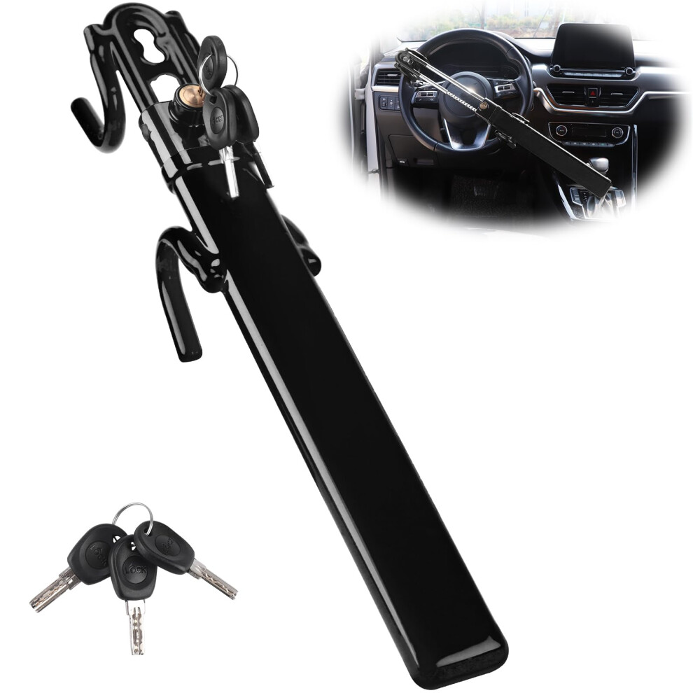 Turnart Steering Wheel Lock Anti-Theft Device Key Lock Retractable Car Lock With 3 Keys For Car Security Universal Fit For Auto/Suv/Van/Truck (Black) Black 49211382