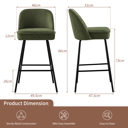 (GREEN, 2pcs) Spring Cushion Padded Bar Stool with Thick 12cm Seat 2