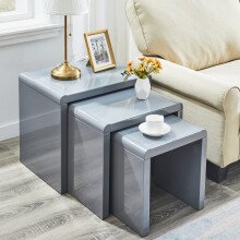 (GREY) Nested Coffee Table Set of 3, Stackable Side Tables