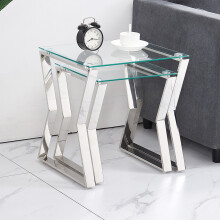 (Silver Leg+Clear Glass) Nested Coffee Table Set of 2, Stackable Side Tables