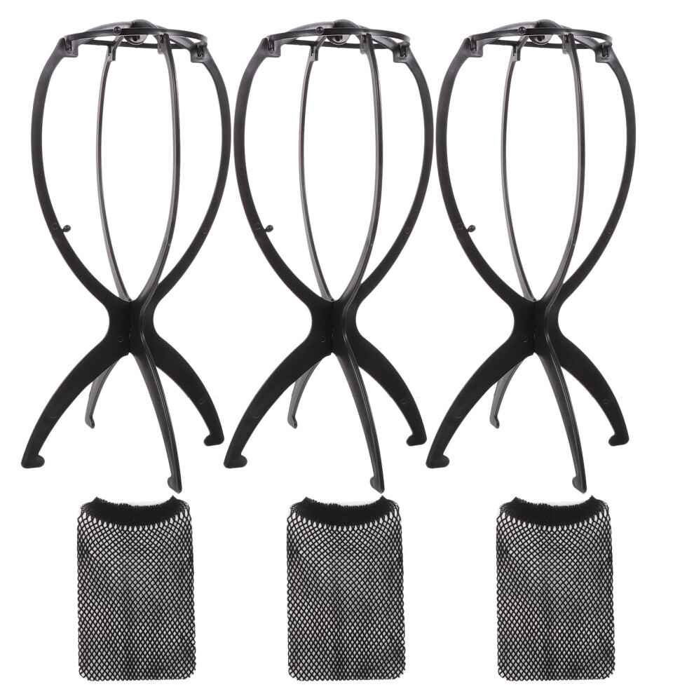 Solustre Unisex 6 Pcs Practical Wig Display Stand Wig Storage Rack With 3Pcs Wig Nets