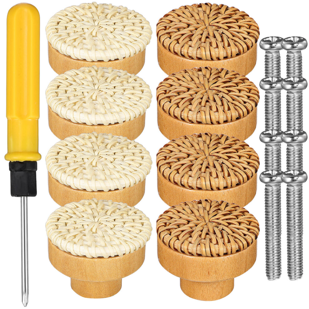 5Sets Bohemian Rattan Drawer Knobs Lightweight Round Cabinet Pulls 3621544986475