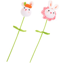 4 Pcs Knitted Artificial Bunny Doll With Crochet Flower Stem