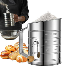 Stainless Steel Flour Sifter for Baking with Fine Mesh Hand Crank, 3 Cup Capacity for Cakes