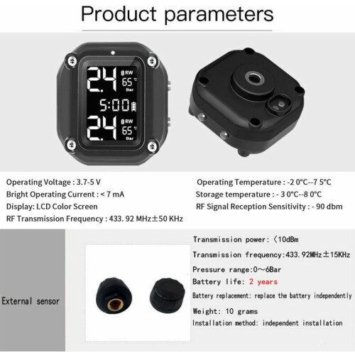Εγγυημένη ασφαλής οδήγηση, TPMS για μοτοσικλέτα, εξωτερικοί αισθητήρες, ψηφιακή 2