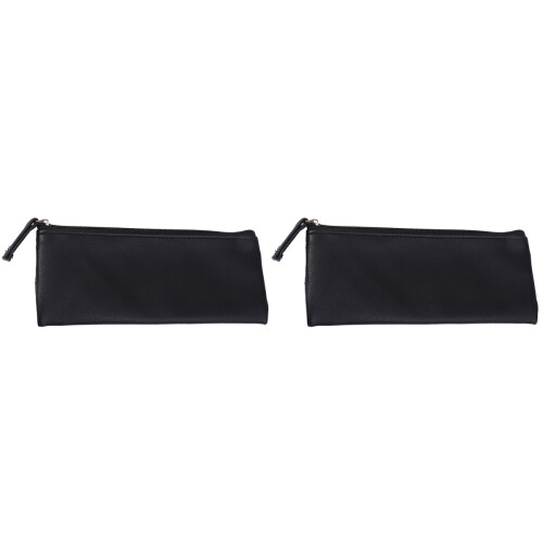 2Pcs Black PU Pencil Bag Multifunctional Pen Organizer 1