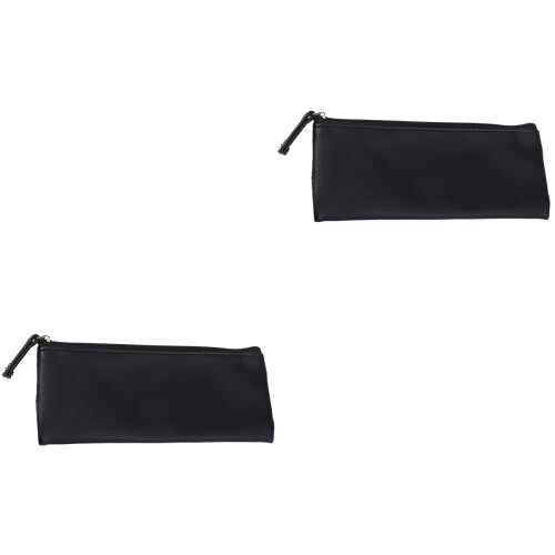 2Pcs Black PU Pencil Bag Multifunctional Pen Organizer 2