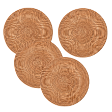 4pcs Round Rattan Coaster Cup Coasters For Table Handmade Cup Mat Handmade Woven Rattan Woven Pad Beverage Khaki