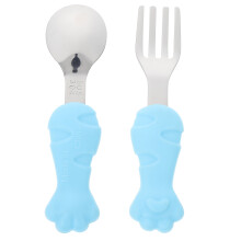 2Sets Adorable Baby Eating Tableware Set Blue Silicone Stainless Steel