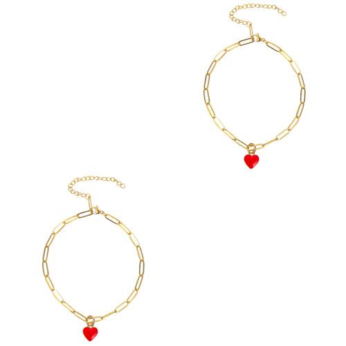 2 Pack Anklet For Women Decorative Bracelets Adjustable Heart Chain 2