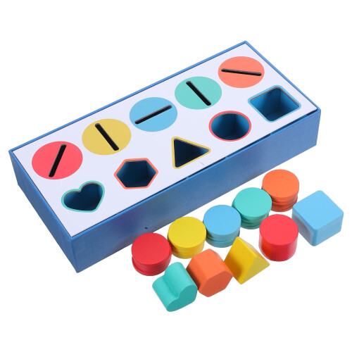 Two Boxes Wooden Shape Sorting Toy For Toddlers Color Recognition