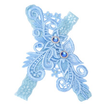 2Pairs Wedding Bride Garters Sky-Blue Beaded Rhinestone Lace Set