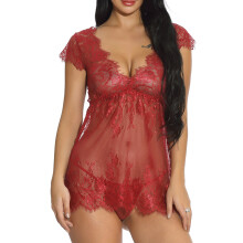 Babydoll Lingerie for Women, Sexy Lingerie for Women Sultry Lace Babydoll Sheer Floral V Neck Chemise with Adjustable Spaghetti Straps, Open Front