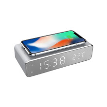 Digitalt spejlur, LED-display med 12/24-timers formater, stilfuldt og funktionelt design for nem opvågning og stille drift, 3 niveauer af
