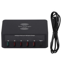 Multiport USB C Charger Super Fast Charging GaN 6 Port Wall Adapter Plug Cube Power Strip Station For iPhone Samsung Galaxy iPad Pixel With Extension
