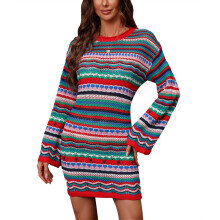 Overdimensioneret pullover til kvinder, farverig hæklet hul langærmet sweater med chevronmønster, åben strikdesign med sænket skulder og rund