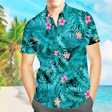 Camicia da uomo con bottoni e design hawaiano tropicale, tessuto morbido e traspirante, stampa floreale, maniche corte, camicetta casual da uomo per