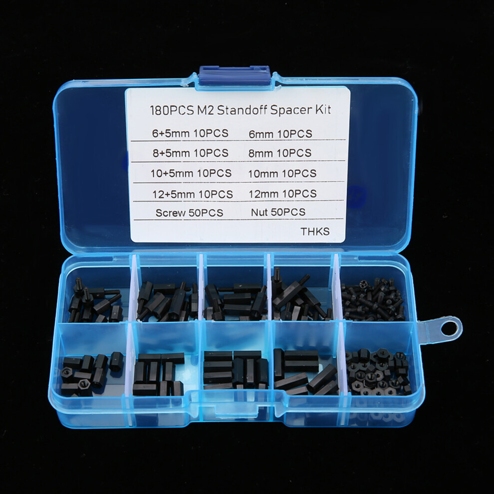 M2 Standoffs Screws Nuts Assortment Kit 180Pcs With Storage Container Black 5091382768959