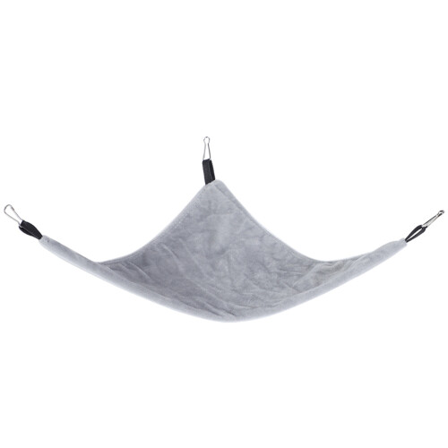 Rede suspensa para gaiola de animais de pequeno porte, macia e confortável, em lona com design triangular, fácil de instalar.