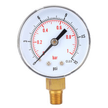 Manometro con quadrante da 50 mm, intervallo 0-15 PSI (0-1 bar), struttura in ottone per prestazioni durature, attacco inferiore 1/8 BSPT, coperchio