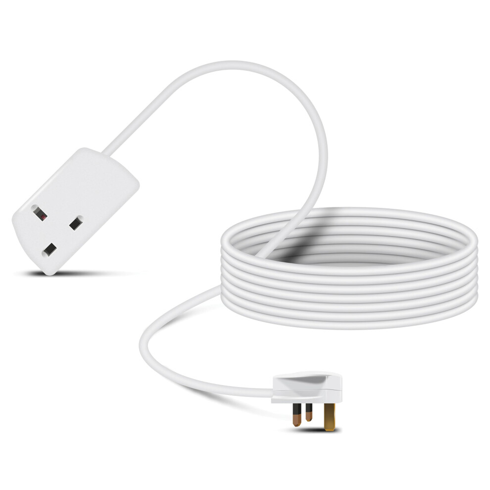 Eagle Single Gang Mains Power 13A Extension Socket To 13A Uk Plug Lead Cable, British Standards Bs1363 10M White
