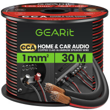 GearIT 18 Gauge 2x1mm² Speaker Cable CCA Wire (30m - Black) Copper Clad Aluminum - Great for Hi-Fi Home Theater and Car Speakers - 18awg
