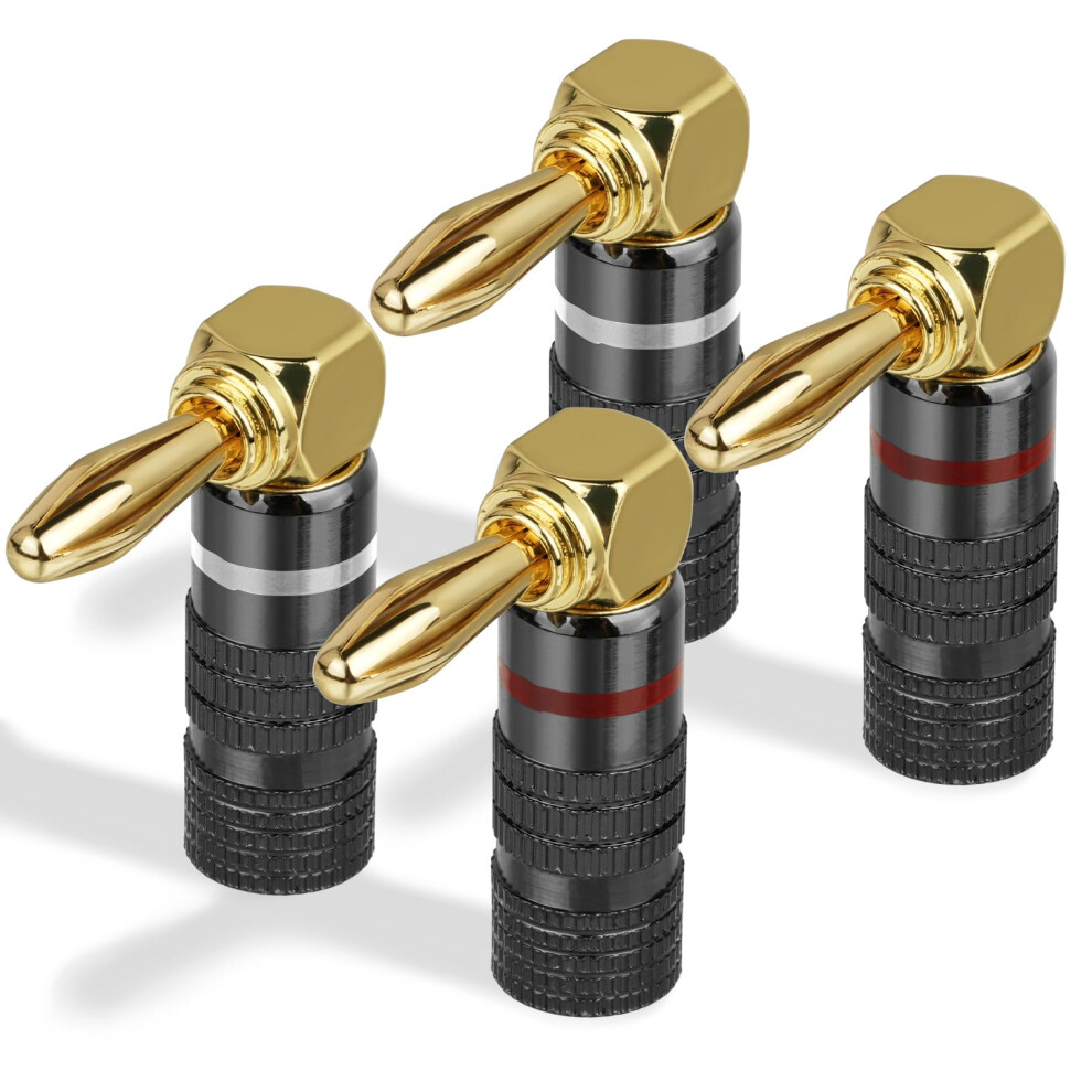 Aolso 4 Pcs 90 Degree Banana Plugs, 24K Gold Plated 4.5Mm Speaker Connector, 90 Degree Speaker Banana Plugs For Speaker Wire, Sockets, Amplifier, Sou 62178211