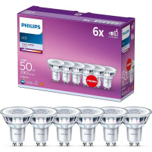 Philips LED Classic 6 Pack [GU10 Spot] 4.6W - 50W Equivalent, 220 - 240V, Cool White 4000K (Non-Dimmable)
