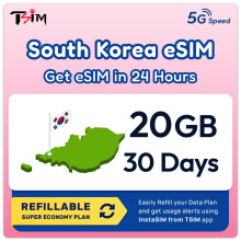 South Korea eSIM | 20GB Super Saver Refillable Plan! QR Code Sent via Email in 24Hrs - Scan & Use Immediately | Auto Activating 30 Day Validity | 5G