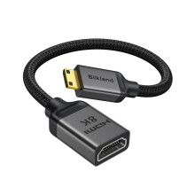 Silkland 8K Mini HDMI to HDMI Adapter, Ultra High Speed 48Gbps Bidirectional Transmission, Nylon Braided Female to Male with 8K@60Hz, 4K@120Hz Apply