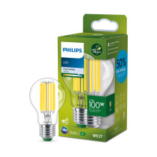 PHILIPS Ultra Efficient - Ultra Energy Saving Lights, LED Light Source, 100W, A60, E27, Cool White 4000 Kelvin, Clear