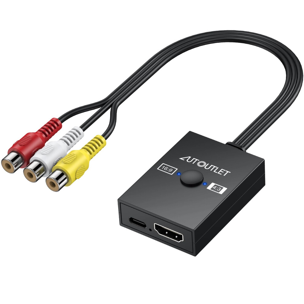Autoutlet Rca To Hdmi Converter, 1080P Av To Hdmi Video Converter, Supports 16:9/4:3 Aspect Ratio, Cvbs Audio Video Adapter For Wii, Ps2, Ps1, N64, D 46135599
