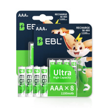 EBL AAA Rechargeable Batteries 1100mAh Ready2Charge Triple A NiMH Battery, Retail Pacakge - 8 Packs