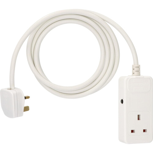 Brennenstuhl Extension Cable for home and office (3m cable for indoor use, with rubberized socket 13A BS, fuse button reset function) white