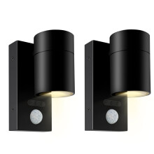 Kerry Outside Wall Lights with Sensor, IP65 Waterproof Downward Outdoor Lighting, External PIR Wall Mount Security Downlight, Black Stainless Steel E