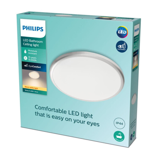 Philips Philips LED Ceiling Light, Style Spray, Bathroom/Kitchen, 12W, IP44 protection class, Plastic, Silver (White) 2
