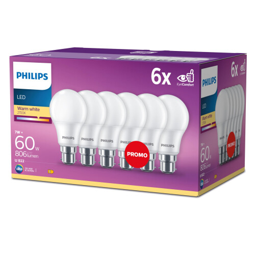 Philips LED 60W A60 B22 WW FR ND 6CT/4, Matt