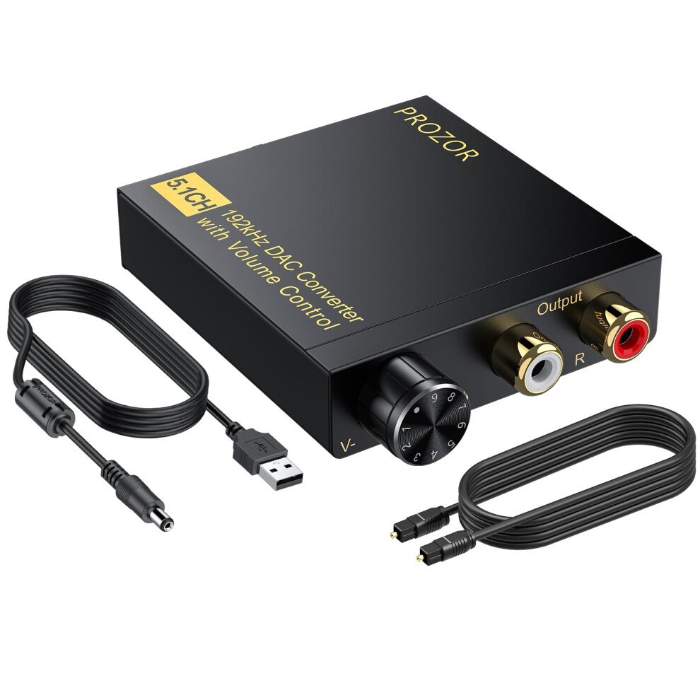 Prozor Dac Converter 5.1Ch 192Khz - Coaxial Optical To Rca Converter Support Volume Control Dolby-Ac3 Digital To Analog Audio Converter With 1M/3.2Ft 74730384