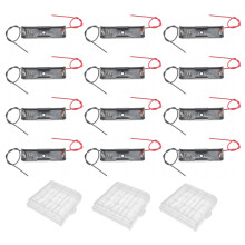 JZK 12PCS Single AA Battery Holder with Wire Leads, plastic AA cell battery holder case with leads, 1.5V AA Battery Holder Box, plus 3 Cell Battery S