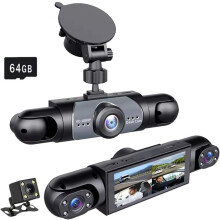 Full View Car Dashcam System,360 4 Channel Dash,1080P Full HD Recording, Infrared Night Vision, 64GB SD Card, G-Sensor, Loop Recording, Plug-in Powe