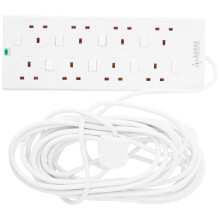Pro Elec 8 Gang 10m Individually Switched and Surge Protected in White