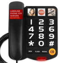 Big Button Landline Phone for Seniors, Uvital Senior Telephone for Elderly with 3 One-Touch Dialing, Corded Landline with SOS Emergency Button, Adjus
