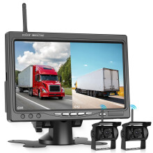 7 inch Wireless Backup Camera with 2* AHD Rear View Camera IPS Monitor Waterproof Night Vision Intelligent Reverse Lines Blind Spot Warning 12V-36V f