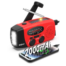 Esky Wind Up Radio, Survival Hand Crank Solar Radio AM/FM Emergency Weather Radio, 2000mAh Rechargeable USB Phone Charger, SOS Alarm, LED Bright Flas